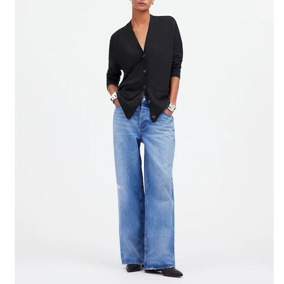 NWT Madewell 100% Merino Wool Relaxed Fit Boyfriend Cardigan True Black Size XS - Picture 3 of 14